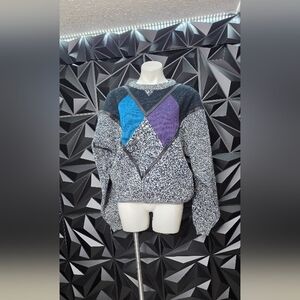 Chic Women's Geometric Sweater in Gray, Blue, and Purple